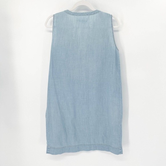 Madewell Chambray Lace Up Shift Dress Sz S Blue Light Wash Sleeveless Pockets - Picture 4 of 7